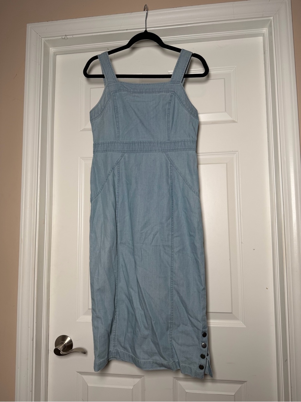 bp Light Blue Denim Maxi Dress with Button Hem